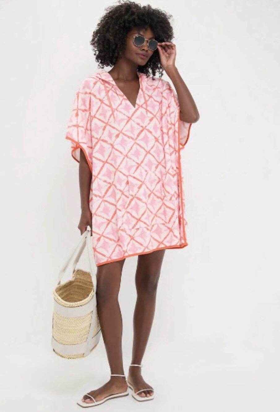 Tuckernuck Orange Pink Print Terry Cloth Hood Coverup XS/S